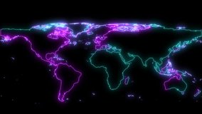 A vibrant neon world map illustration featuring a colorful glowing outline on a dark background. Perfect for digital design, technology, and travel themes. - Powered by Shutterstock - Get 15% off with code: PIKWIZARD15