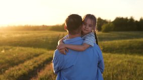 Father Daughter Sunset Field Embracing Nature Beauty, father child kid Warm Sunset Hug, Love child kid father, happy family Together Dusk, Serene Family Moment man daughter girl, Evening Stroll Meadow - Powered by Shutterstock - Get 15% off with code: PIKWIZARD15