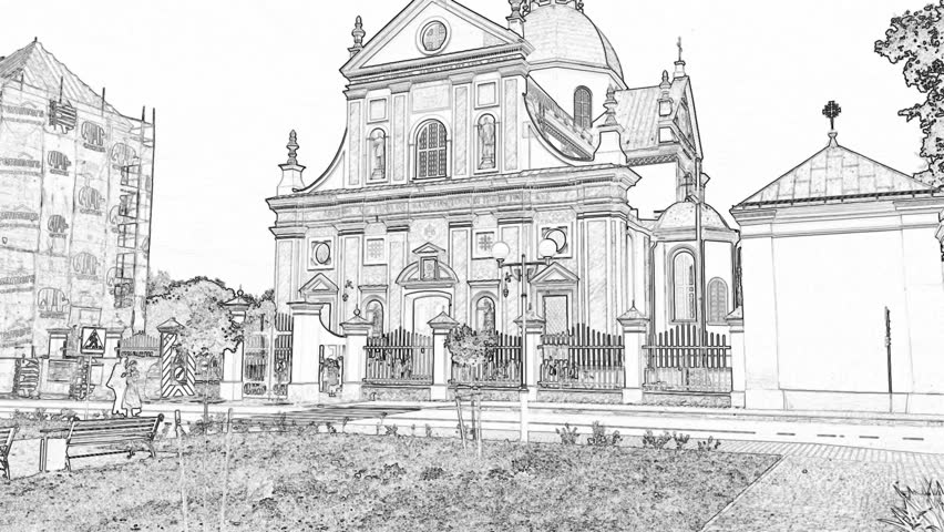 eautiful Medieval Castle in Belarus. Sketch in Doodle Style