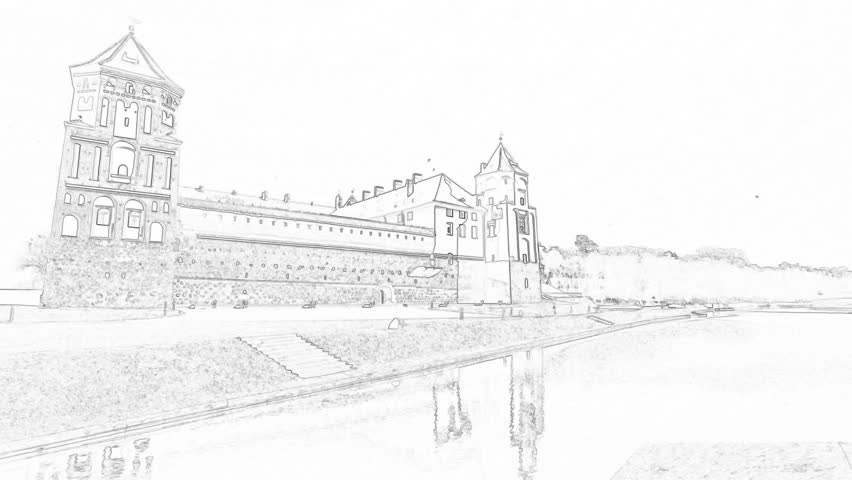 eautiful Medieval Castle in Belarus. Sketch in Doodle Style