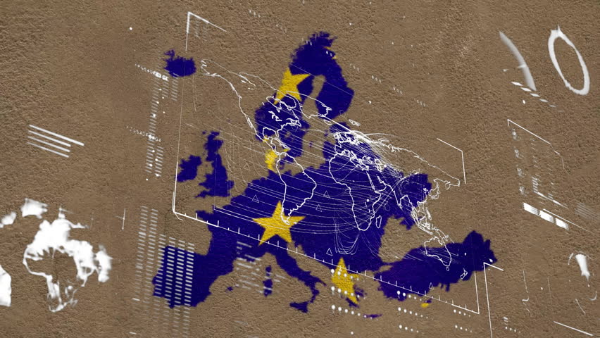 Digital network connections and data visualization overlay on Europe map. Technology, communication, global, innovation, connectivity