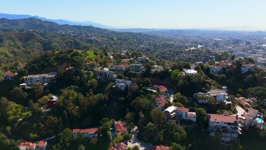 Aerial View Over Hollywood Hills and Studio City Neighborhoods