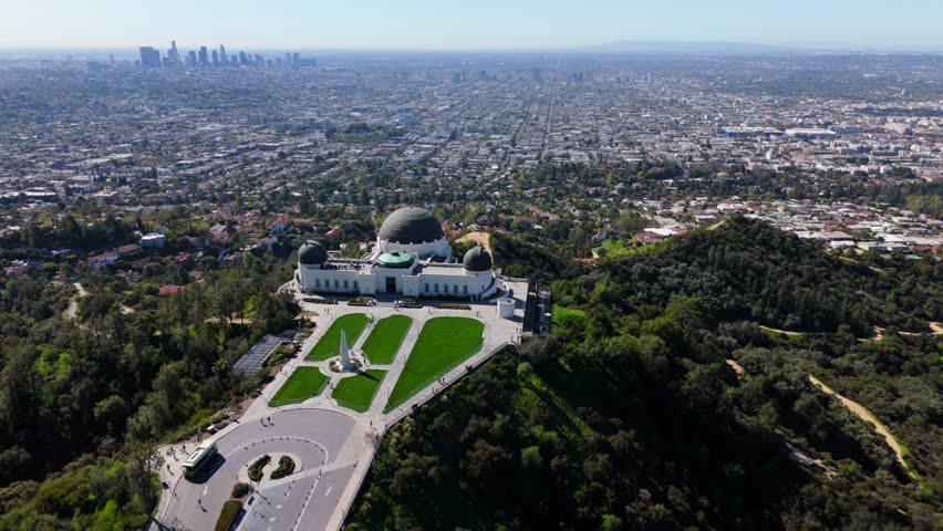 Aerial View of Griffith Observatory and Los Angeles Skyline