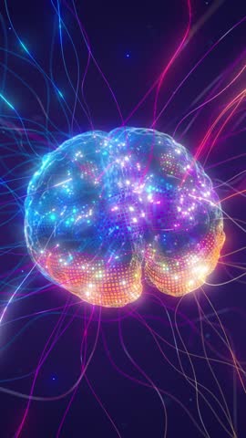 Artificial intelligence and neural network vertical video. Brain connectome and neural connections mapping. Digital brain concept