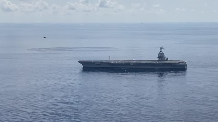US Navy Aircraft Carrier USS Gerald R. Ford CVN 78 Test.