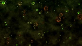 Animation of many viruses in the background. Bacteria moving in space. Animated virus cells under a microscope. Pathogens. Outbreak of bacteria and viruses, pathogens. Pandemic idea. 3D rendering. 4K  - Powered by Shutterstock - Get 15% off with code: PIKWIZARD15