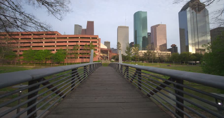 4K Footage of Houston’s Buffalo Bayou Bridge in downtown Houston, Texas