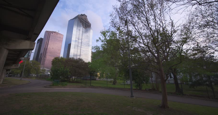 Scenic View of Houston Skyline from Sam Houston Park – 4K Footage