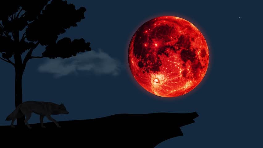 Majestic Wolf Howling at Blood Moon in Night Sky