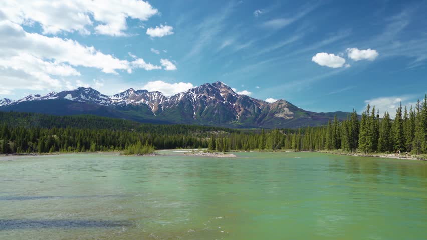 Majestic Pyramid Mountain and Athabasca River, Jasper National Park, Alberta, Canada