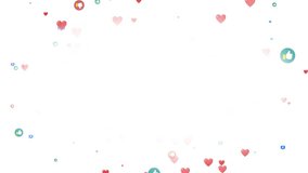 Swirling social media icons with like, dislike, heart and hashtag on a white background and a clean center copy space, representing social networking, digital relationships and emotional reactions. - Powered by Shutterstock - Get 15% off with code: PIKWIZARD15