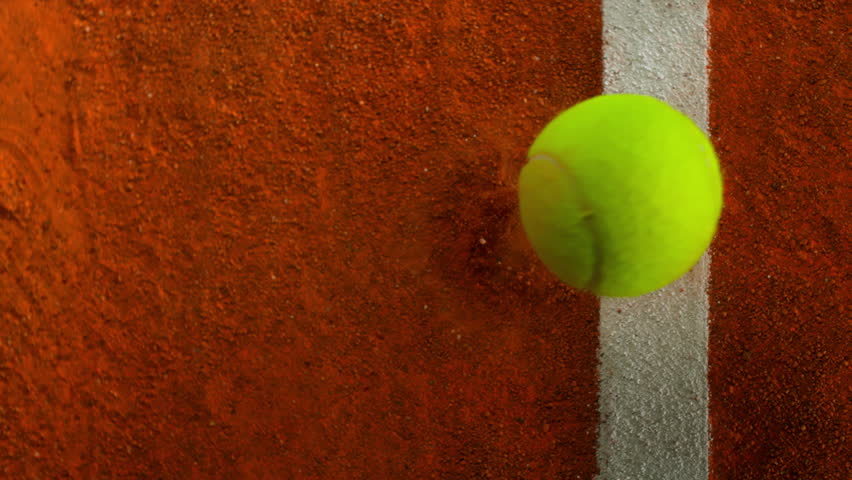 Tennis Ball Hits Clay Court Near Line in Super Slow Motion, 1000fps.