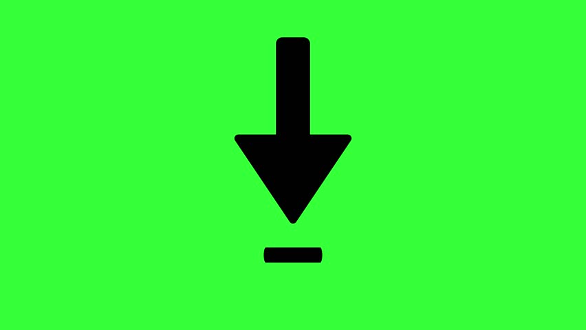 Animated black arrow points downward on a vibrant green background suitable for indicating downloads or directions Use for tutorials and application demonstrations