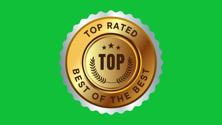 Top rated stamp seal mark best of the best product badge gold golden animated in green screen