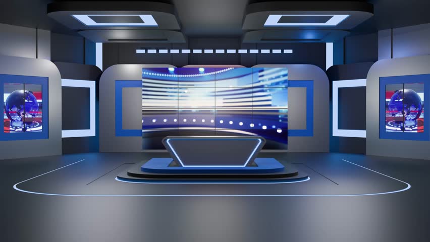 3D Virtual TV Studio News, Backdrop For TV Shows .TV On Wall.3D Virtual News Studio Background Loop
