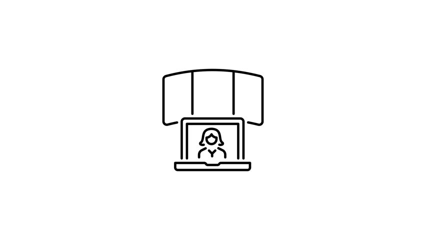 A line style animated icon of an online meeting between many characters