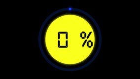A futuristic digital countdown animation displaying a percentage progress from 0 to 100%. The glowing yellow circular display with bold numbers is ideal for technology, loading screens, and progress i - Powered by Shutterstock - Get 15% off with code: PIKWIZARD15