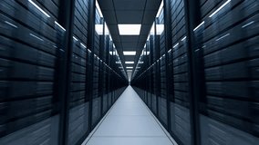 Powerful server room in modern data center. Cloud computing data storage 3d rendering. Walkthrough racks of network. Data servers behind glass panels in a server room Video - Powered by Shutterstock - Get 15% off with code: PIKWIZARD15