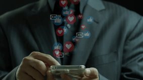 Businessman using a social media marketing concept on mobile phone with notification icons of like and love above smartphone screen. Technology communication network online concept. - Powered by Shutterstock - Get 15% off with code: PIKWIZARD15