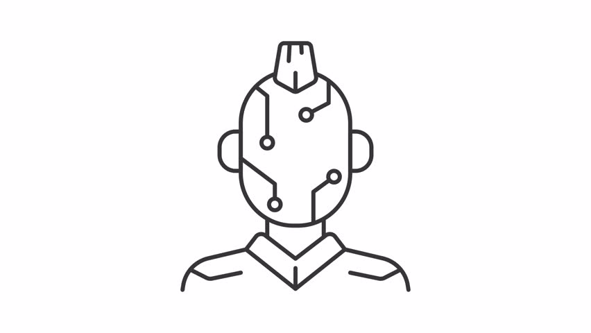 Face microcircuit line animation. Facial implant animated icon. Moving head, signals. Scaling dots, connections. Black illustration on white background. HD video with alpha channel. Motion graphic