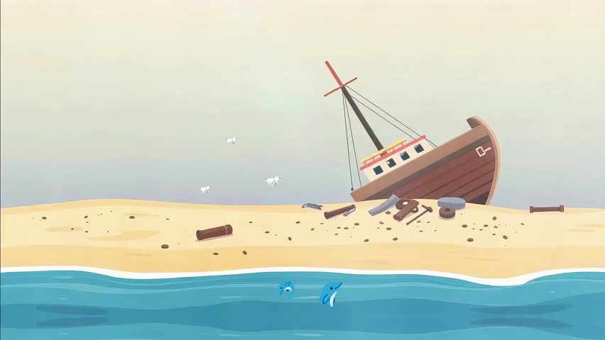 Sunken Ship - Beach Cartoon Animation