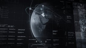 Signals of danger are coming from Iraq. A big explosion was detected. Three of the Earth’s satellites are sending images and coordinates to the defense forces. Dark computer user interface. - Powered by Shutterstock - Get 15% off with code: PIKWIZARD15