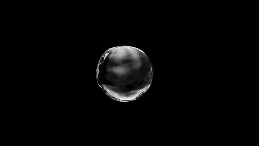 Circular water drop shape animation. Movement of air bubbles on black background. Animation seamless loop, alpha channel, 3d rendering.