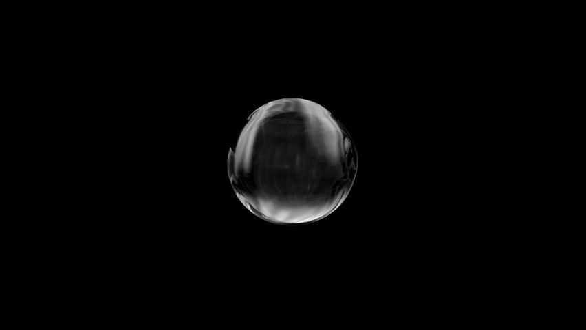 Circular water drop shape animation. Movement of air bubbles on black background. Animation seamless loop, alpha channel, 3d rendering.