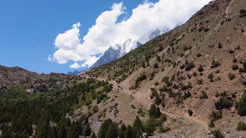 Rupal valley Nanga Parbat view descending aerial