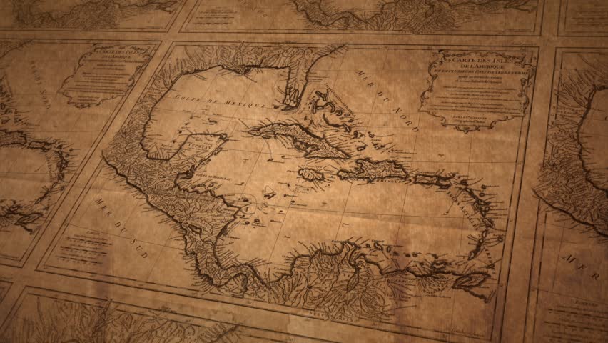 Vintage colonial chart showing Cuba, Yucatán, and Antilles