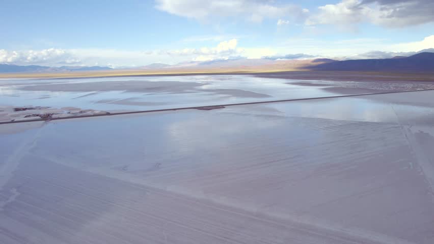 A drone shot of the Salinas Grandes in the north in the provinces of Jujuy and Salta in Argentina, during daytime
