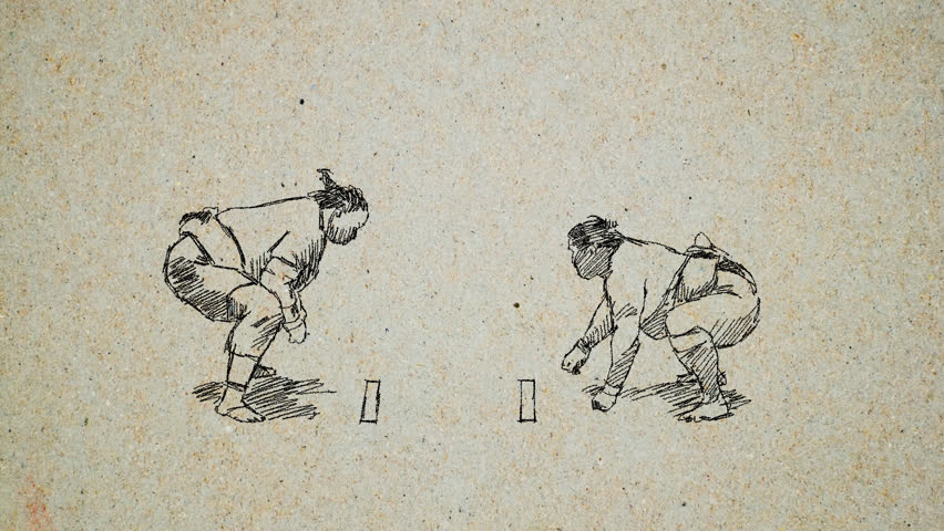 Sketch animation of fight between two sumo wrestlers.