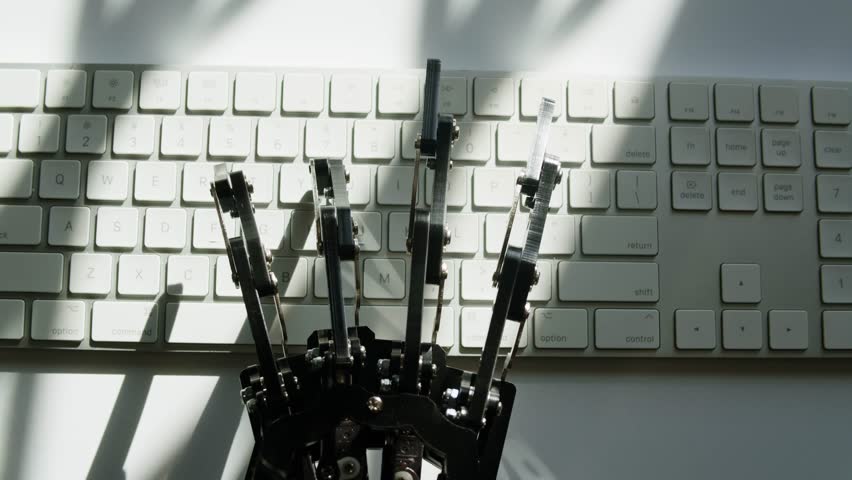 Robot ai hand working on pc laptop, Chatbot and chat robot advisor. Futuristic ai hand typing on keyboard, pressing buttons, office work, enterprise helper. - Powered by Shutterstock - Get 15% off with code: PIKWIZARD15