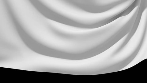 3d animation of white textile cloth flies away, opening curtain, unveiling drapery, gone with the wind; abstract silk background with alpha channel included