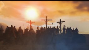 Golgotha crucifixion of Jesus Christ, large crowd watching the crucifixion 3D render - Powered by Shutterstock - Get 15% off with code: PIKWIZARD15