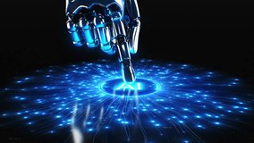 Artificial Intelligence Activation by Robot Hand on Digital Display. Neural Network Symbol with Blue Lines Growing on Screen. AI Generation Process Illustration. Futuristic Machine Learning Concept. - Powered by Shutterstock - Get 15% off with code: PIKWIZARD15