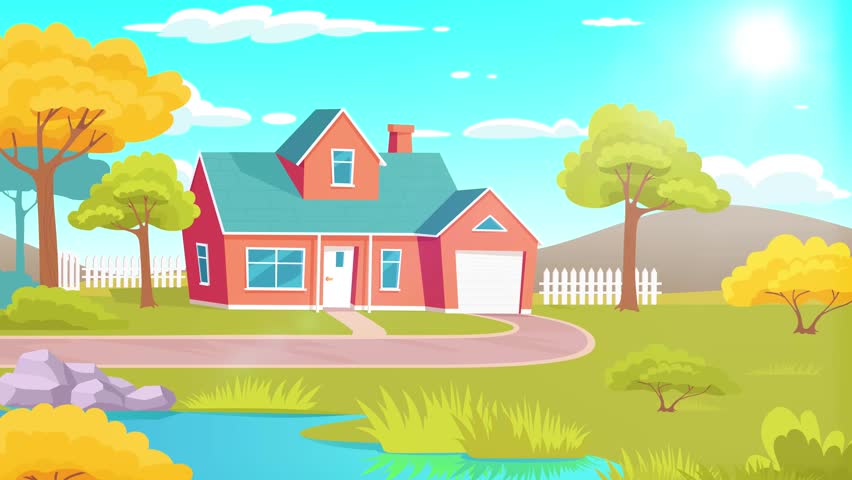 Colorful Country House With Garden Looped background