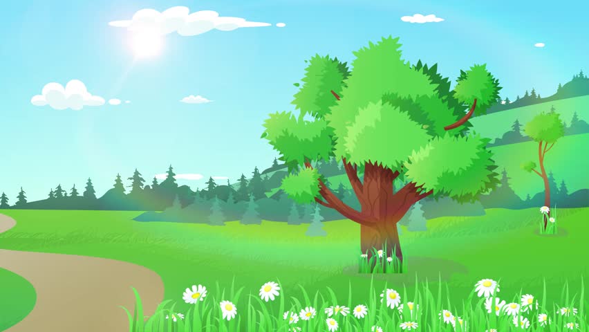 Animated Spring Cartoon Landscape Looped Background