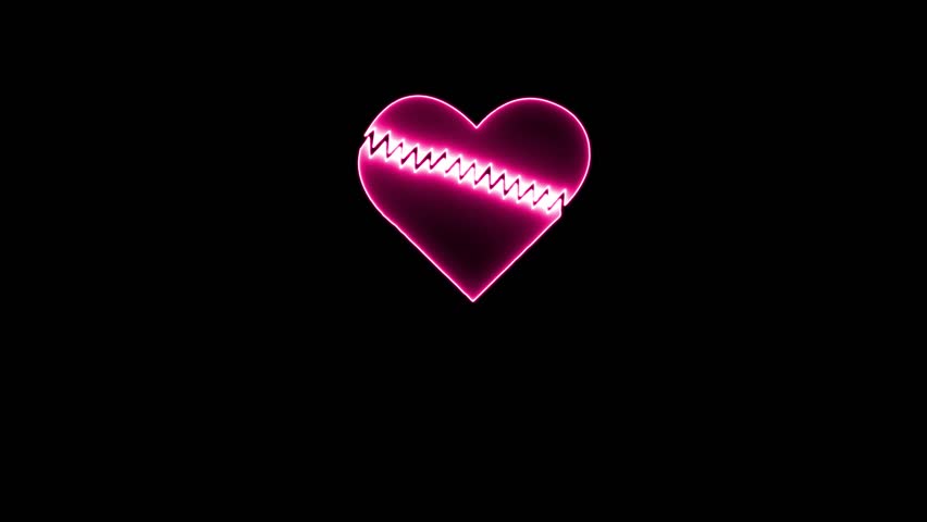 abstract heart beat with love icon animation on a black background. 4k animation.
