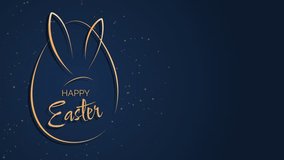 Easter greeting card with golden bunny ears and egg shape frame. Copy space for text. Easter rabbit with lettering Happy Easter on blue background. Looped. - Powered by Shutterstock - Get 15% off with code: PIKWIZARD15