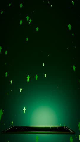 Investing in the stock market is profitable. Bull market. Green bar chart. Green glowing arrows are rising, meaning profit from investment. 3D Rendering