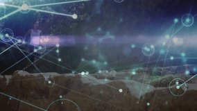 Jogging in wooded area, person surrounded by digital network connections animation. Exercise, fitness, technology, networking, outdoor, connectivity - Powered by Shutterstock - Get 15% off with code: PIKWIZARD15