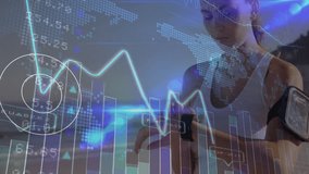 Financial data and global connections animation over person using smartwatch. Technology, digital, innovation, connectivity, finance, communication - Powered by Shutterstock - Get 15% off with code: PIKWIZARD15