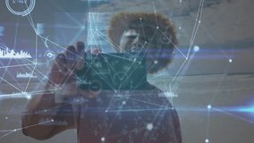 Elderly woman taking selfie over digital network and data visualization animation. Technology, smartphone, connectivity, communication, innovation, social interaction - Powered by Shutterstock - Get 15% off with code: PIKWIZARD15