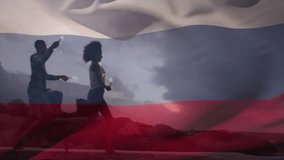 Dancing with sparklers, silhouetted couple celebrating over Russian flag animation. Celebration, festive, choreography, romance - Powered by Shutterstock - Get 15% off with code: PIKWIZARD15