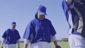 Baseball players on field with red heart animation cascading down. Sports, team, competition, passion, love, athletics - Powered by Shutterstock - Get 15% off with code: PIKWIZARD15