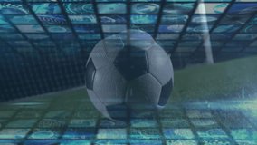Animation of soccer ball with digital screens displaying data in school setting. Technology, education, sports, analytics, interactive, classroom - Powered by Shutterstock - Get 15% off with code: PIKWIZARD15