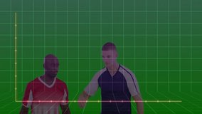 Basketball players with data visualization animation over green grid background. Sports, teamwork, technology, analytics, motion, competition - Powered by Shutterstock - Get 15% off with code: PIKWIZARD15