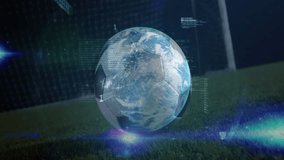 Animation of digital globe with data and graphs over grassy landscape background. Global, visualization, technology, analytics, futuristic, earth - Powered by Shutterstock - Get 15% off with code: PIKWIZARD15