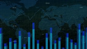 Graph and bar chart data processing animation over soccer ball and world map. Statistics, analysis, sports, global, infographic, technology - Powered by Shutterstock - Get 15% off with code: PIKWIZARD15